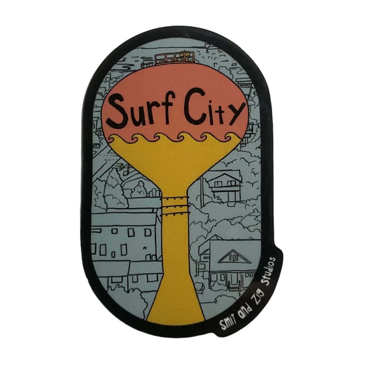 Surf City Water Tower 3in. Vinyl Sticker