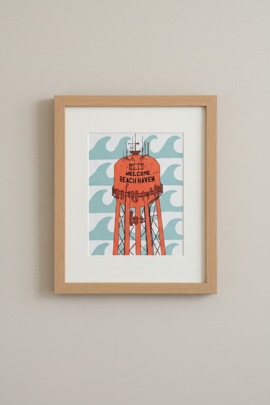 Print Welcome Beach Haven red/blue
