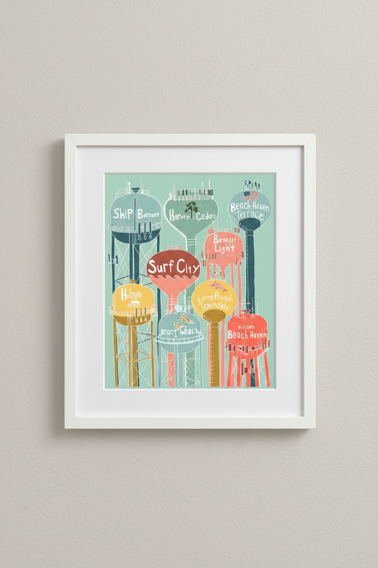Print-LBI Water Towers light green background