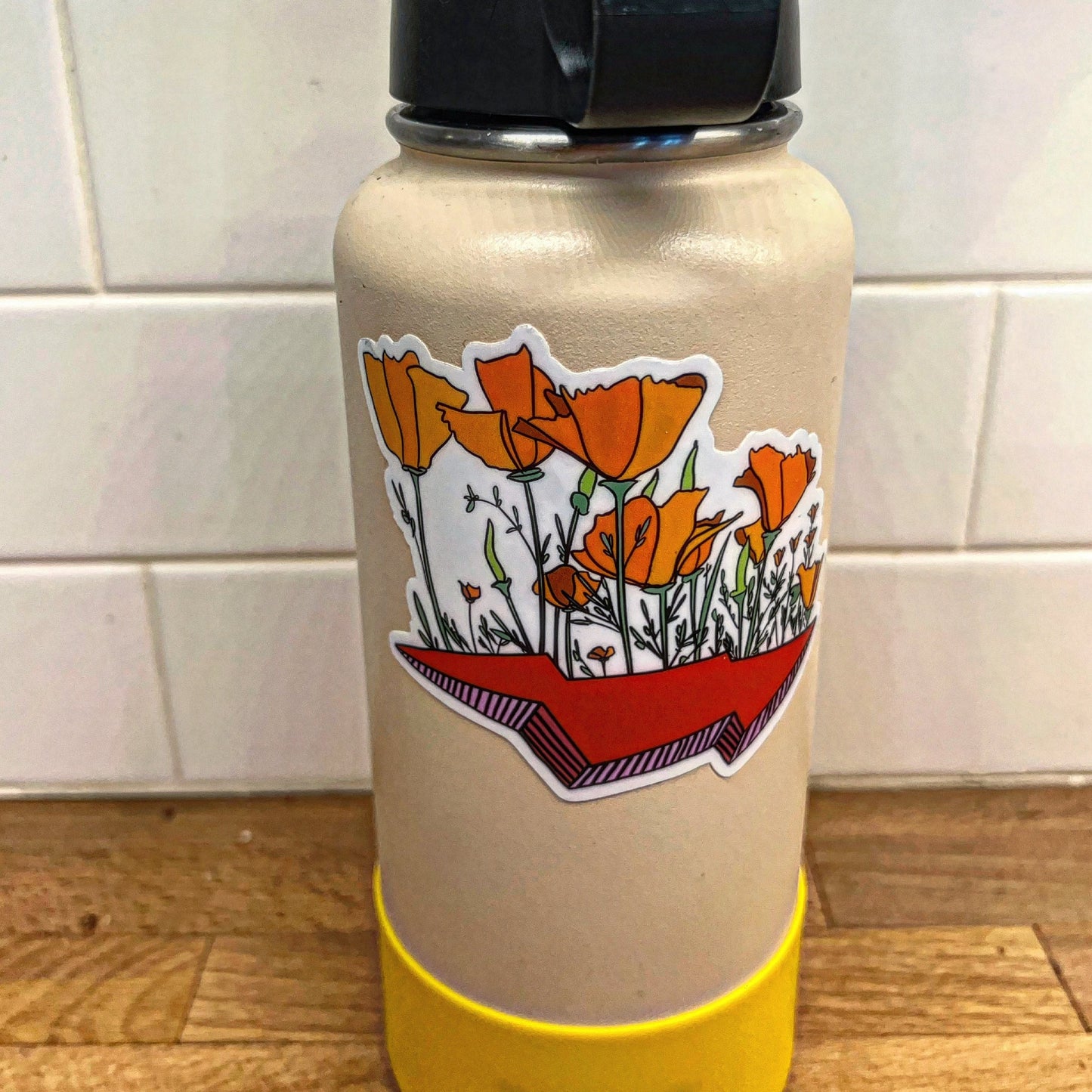 Poppies on Lightning Bolt (Red) -Vinyl Sticker